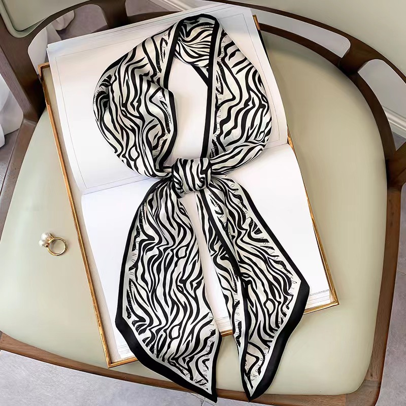Luxury Bags China - 高級ゼブラプリントシルクスクエアスカーフ女性ソフトサテンハンカチヘアバンドネッカチーフヘッドヒジャブ女性ヘッドバンドスカーフバッグリボン