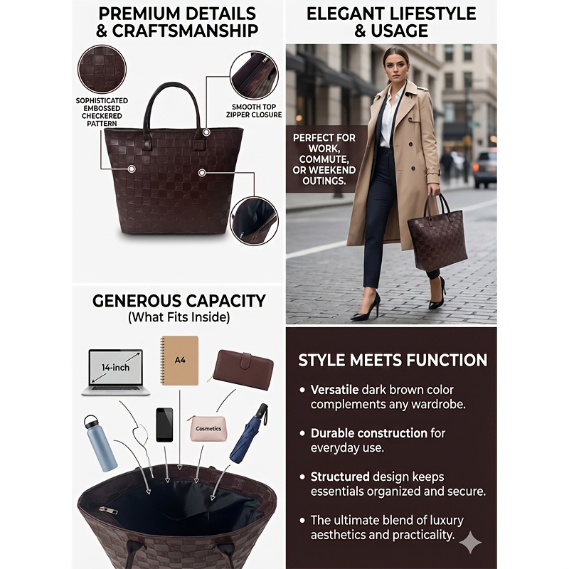 ライトラグジュアリー ディープブラウン キルティング柄 レデ - Luxury Bags Tote のレビューと価格